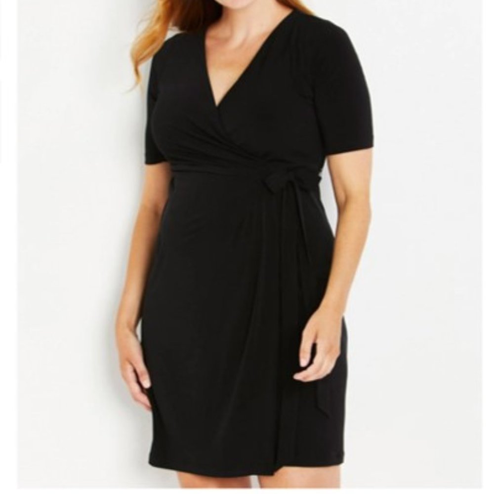 Motherhood Maternity Waist Tie Surplice Black Maternity Dress - Small - NWT